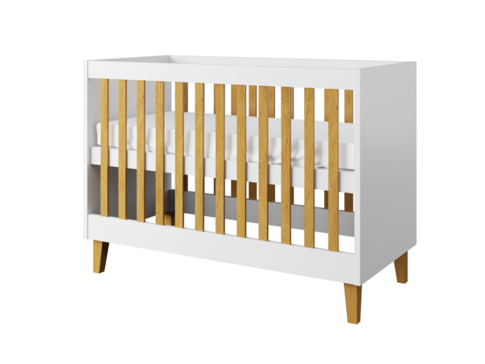 Kubi tremmeseng til baby, uden madras - hvid laminat og natur eg (120x60)