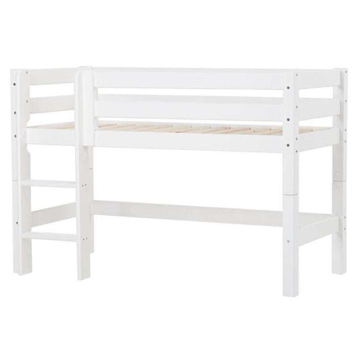 Hoppekids ECO Luxury - Halvhøj Seng m. Ryglæn - Lige Stige - Flere Størrelser - Hvid