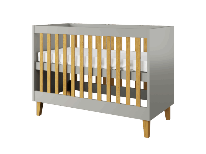 Kubi tremmeseng til baby, uden madras - grå laminat og natur eg (120x60)