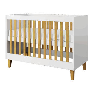Kubi tremmeseng til baby, uden madras - hvid laminat og natur eg (120x60)