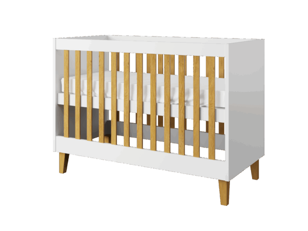 Kubi tremmeseng til baby, uden madras - hvid laminat og natur eg (120x60)